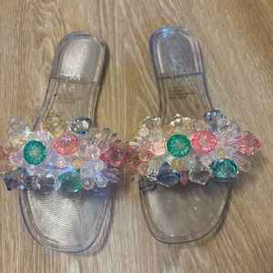 Clear Bejeweled Slide Sandals